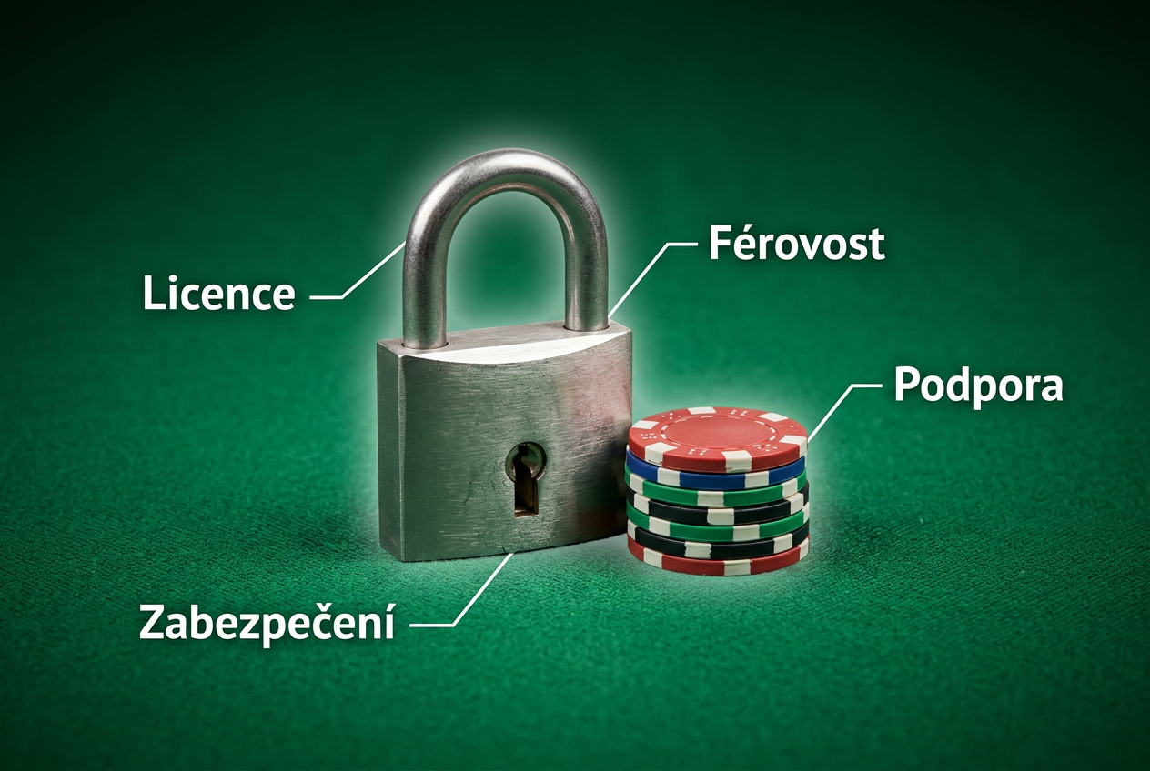 Infografika klíčových bezpečnostních prvků online kasina v češtině